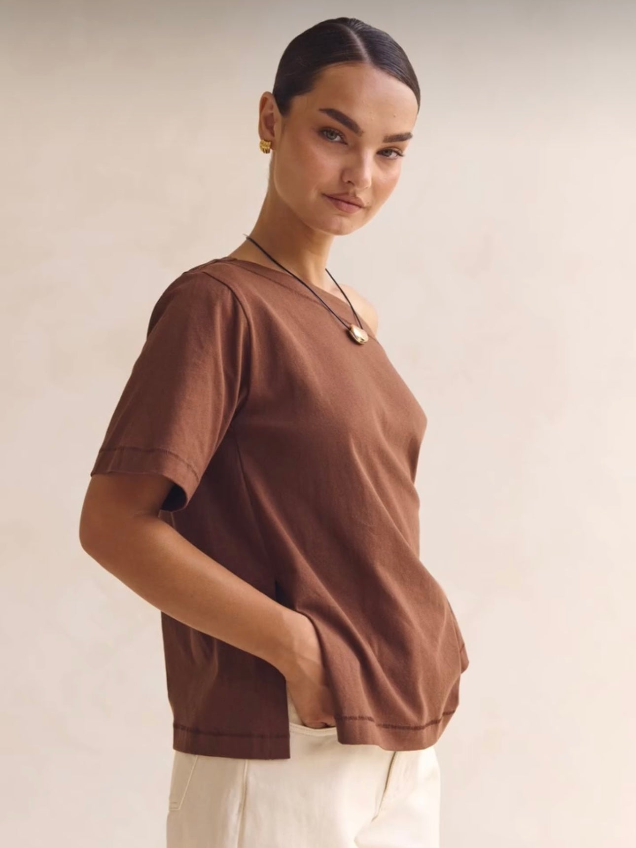 Annie Asymmetrical Tee - Chocolate