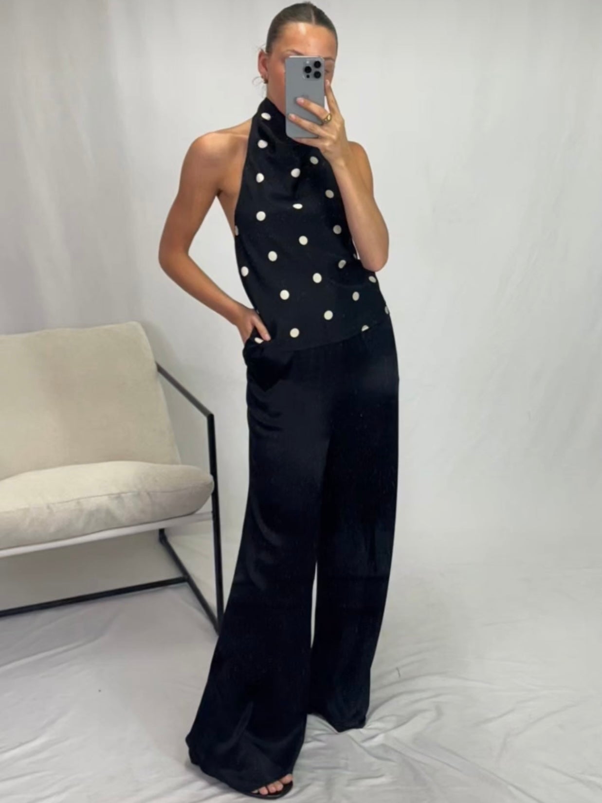 Elki Top - Black / Ivory Spot