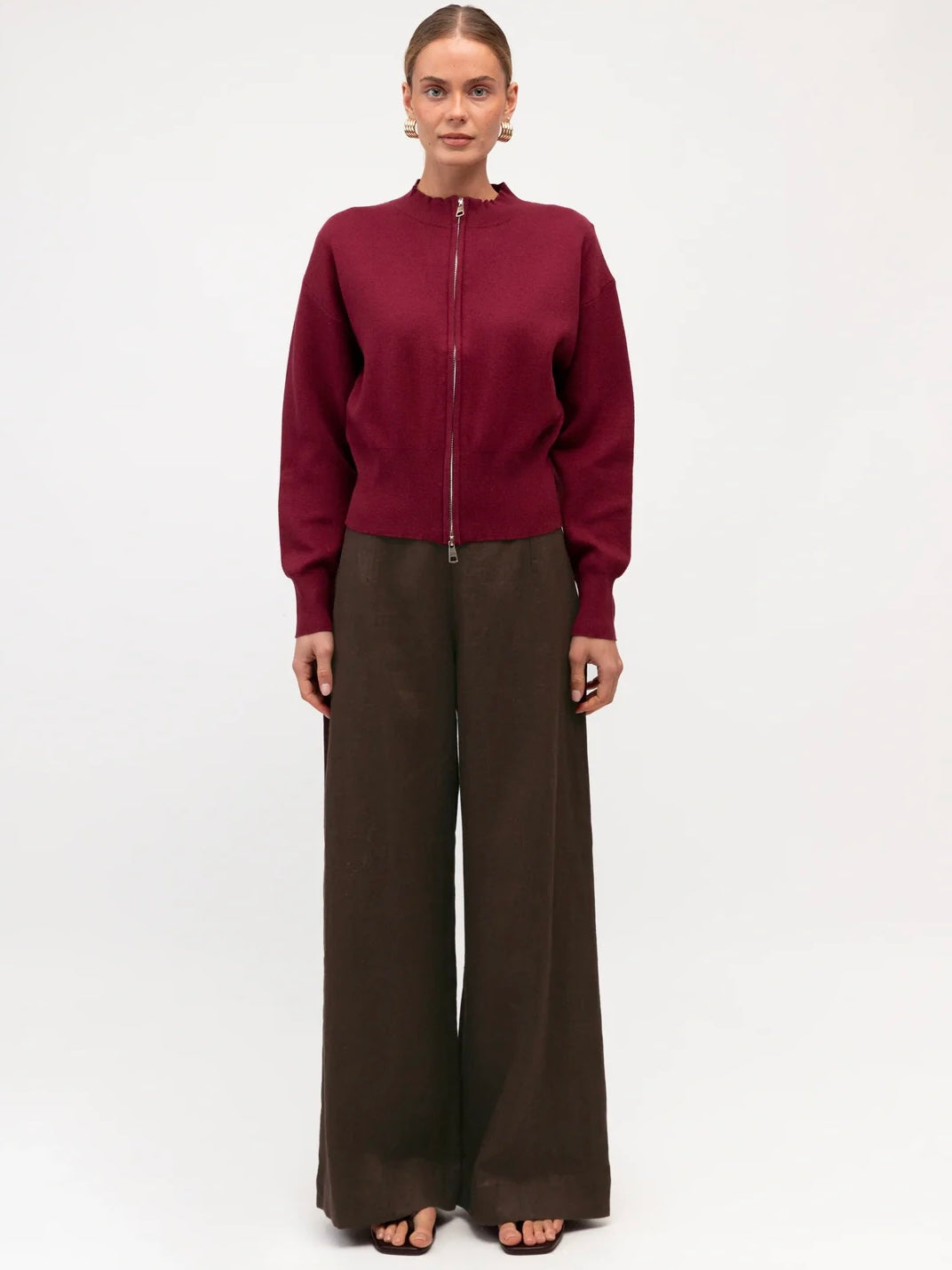 Erica Zip Cardigan - Wine