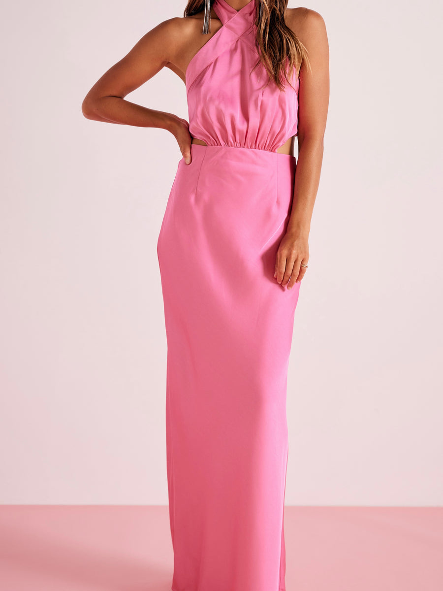 Pink halter gown cheap