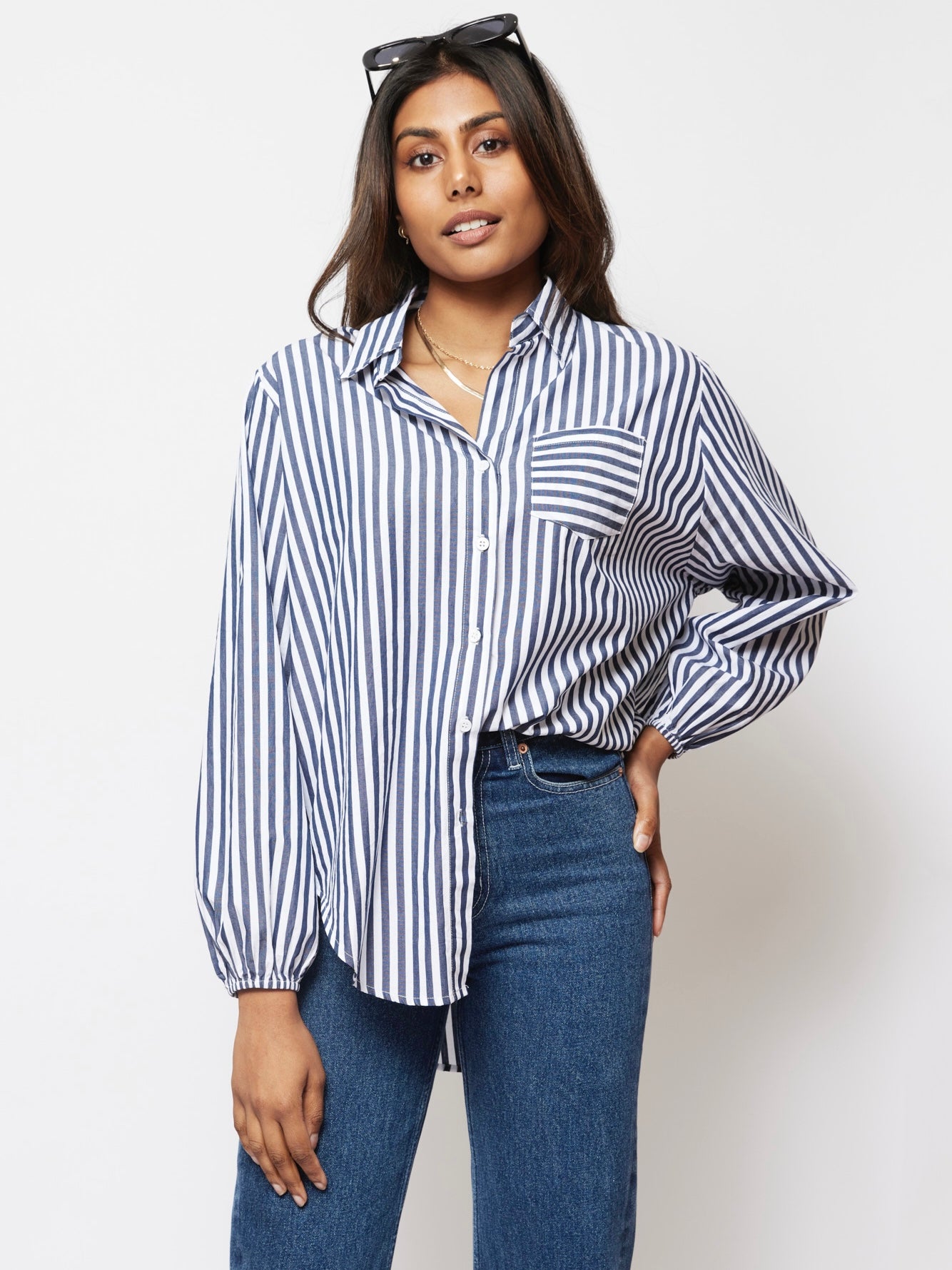Mia Shirt - Navy Stripe