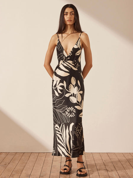 Capri Silk Plunged Slip Midi Dress