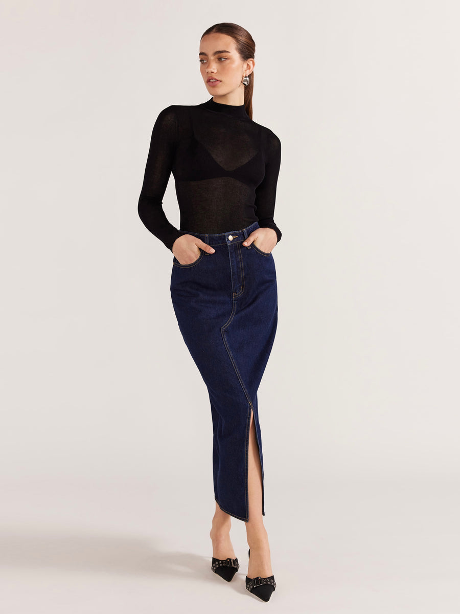 Vara Denim Midi Skirt