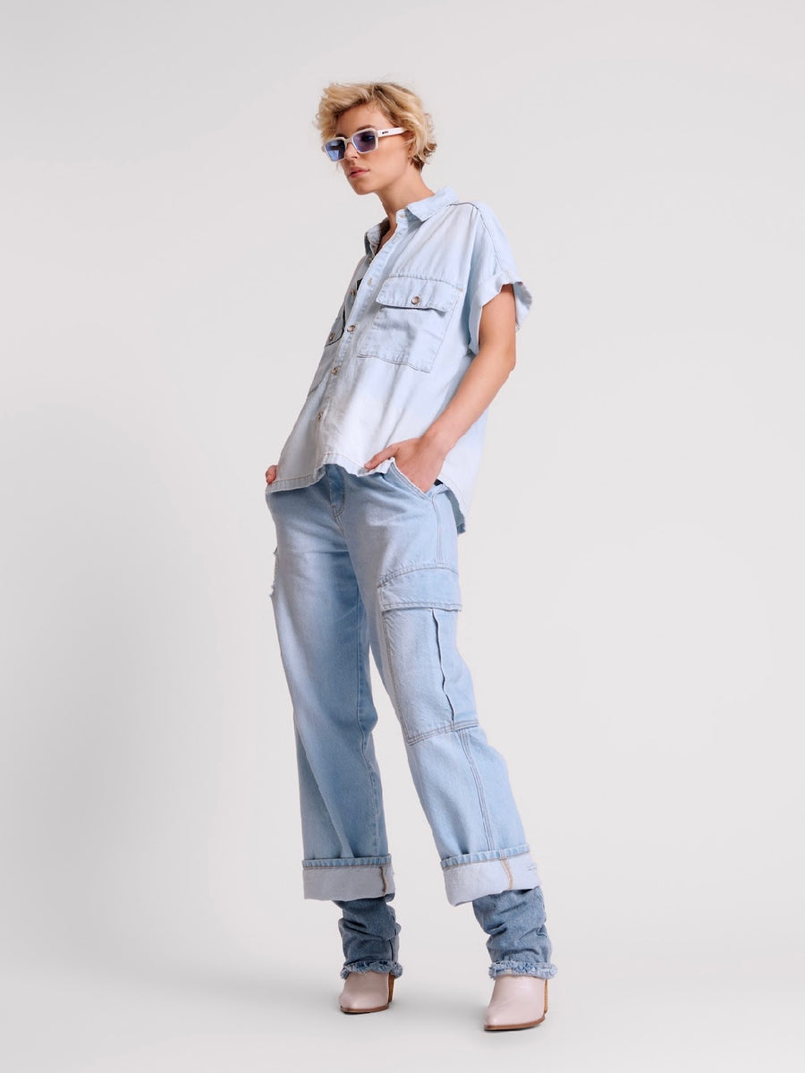 Classic Blue Boxy Denim Shirt