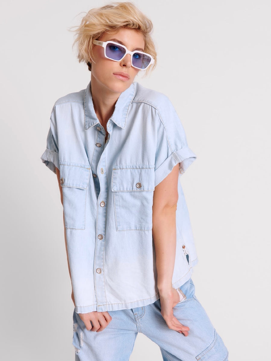 Classic Blue Boxy Denim Shirt
