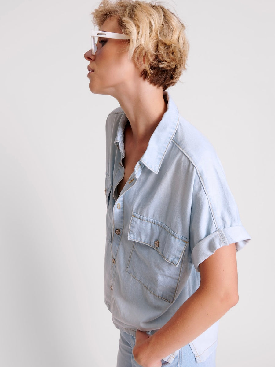 Classic Blue Boxy Denim Shirt