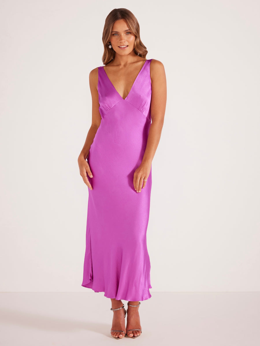 Gaia Bias Slip Midi Dress Fuchsia