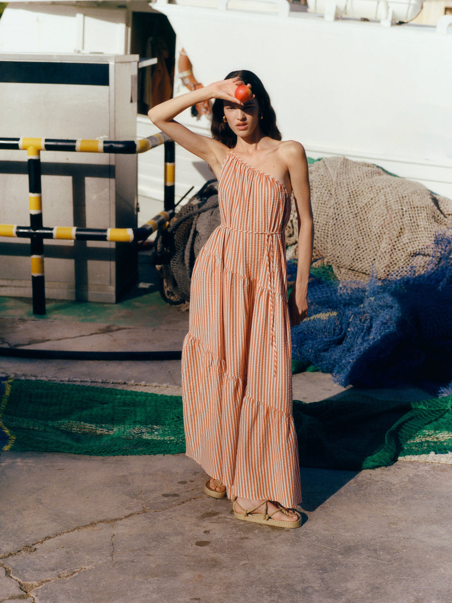 One shoulder tiered cheap dress