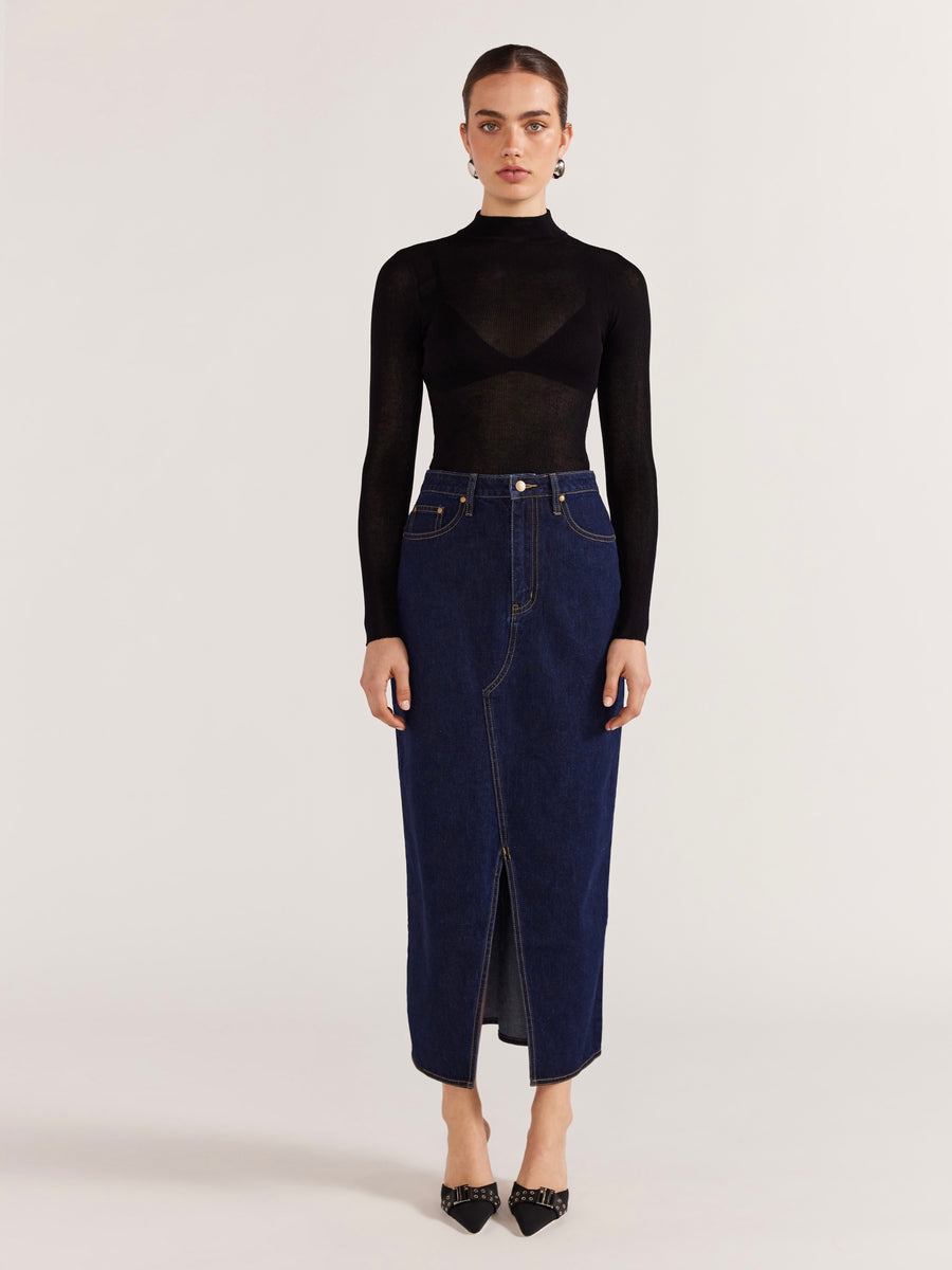 Vara Denim Midi Skirt