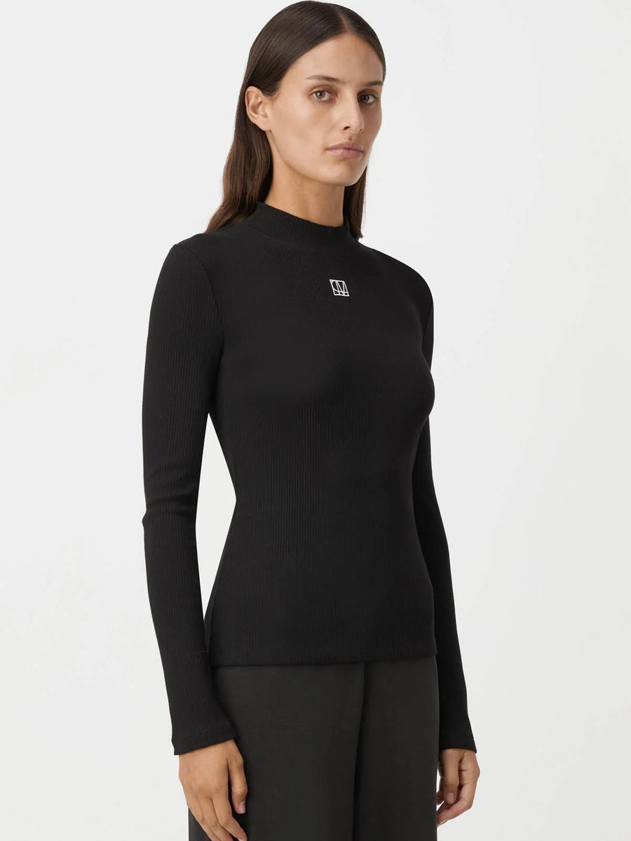 Nora Rib Long Sleeve Top Black