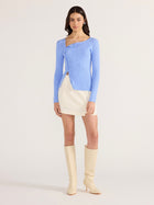 Zinnia Asymmetric Knit Top - Blue