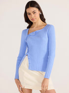 Zinnia Asymmetric Knit Top - Blue