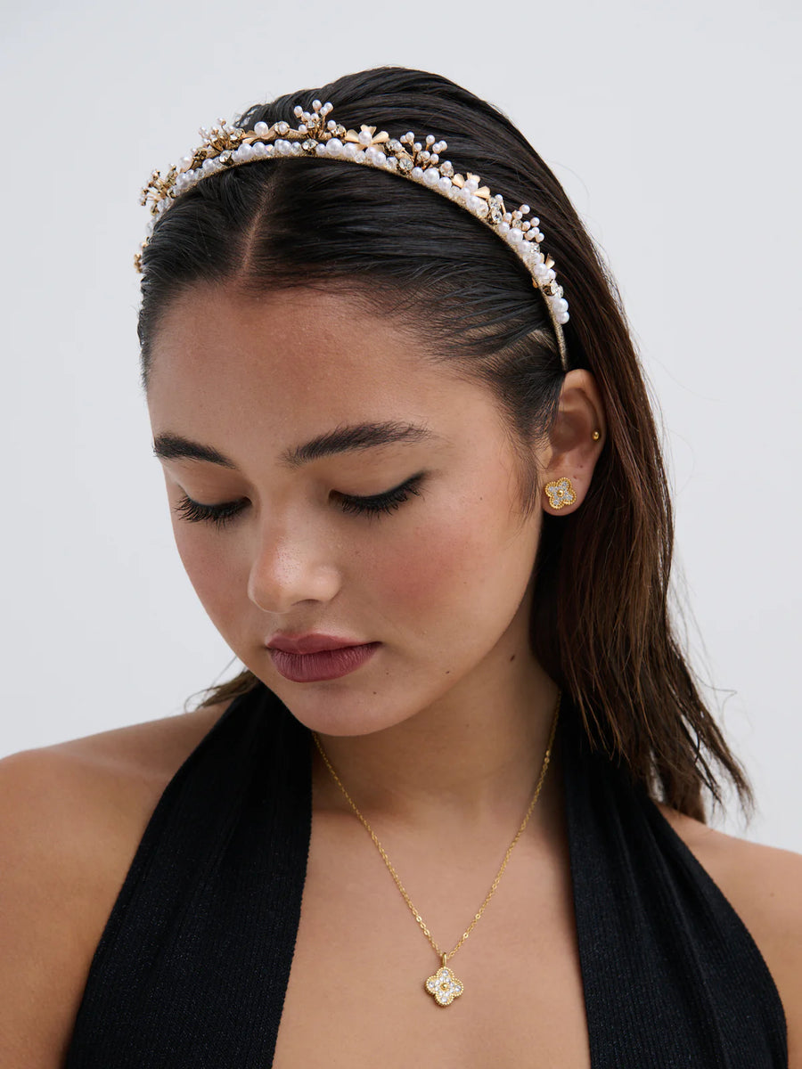 Double Pearl Floral Headband