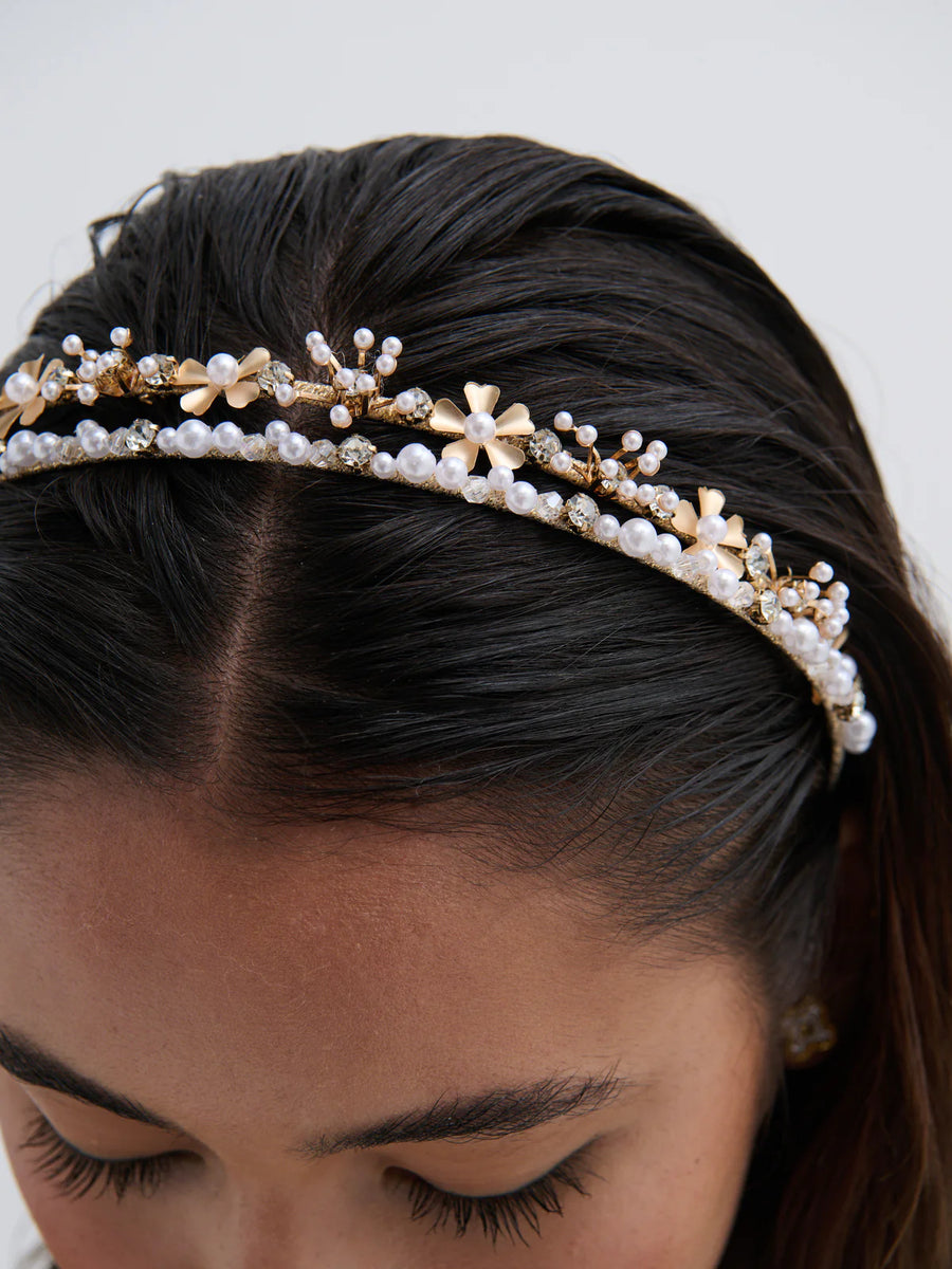 Double Pearl Floral Headband