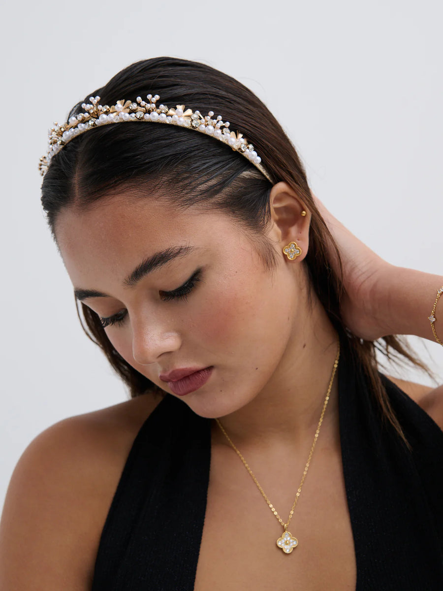 Double Pearl Floral Headband