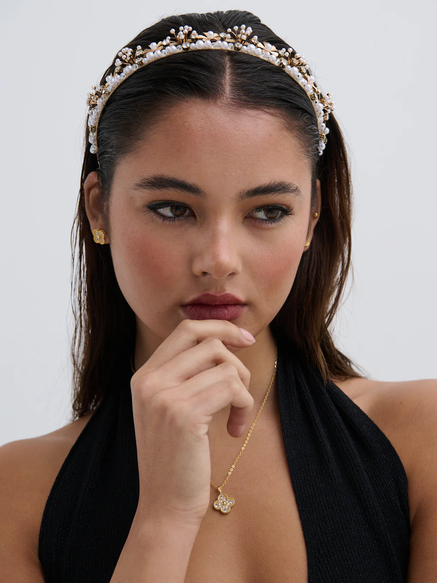 Double Pearl Floral Headband