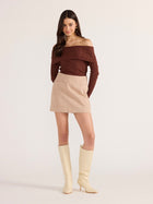 Zoe Off Shoulder Knit Top - Chocolate