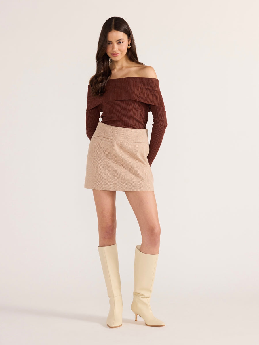 Zoe Off Shoulder Knit Top - Chocolate