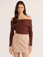 Zoe Off Shoulder Knit Top - Chocolate