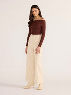 Zoe Off Shoulder Knit Top - Chocolate