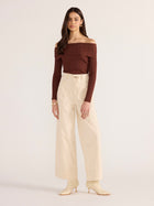 Zoe Off Shoulder Knit Top - Chocolate