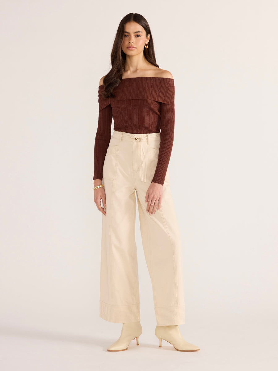 Zoe Off Shoulder Knit Top - Chocolate