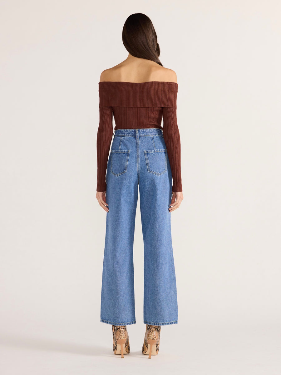 Zoe Off Shoulder Knit Top - Chocolate