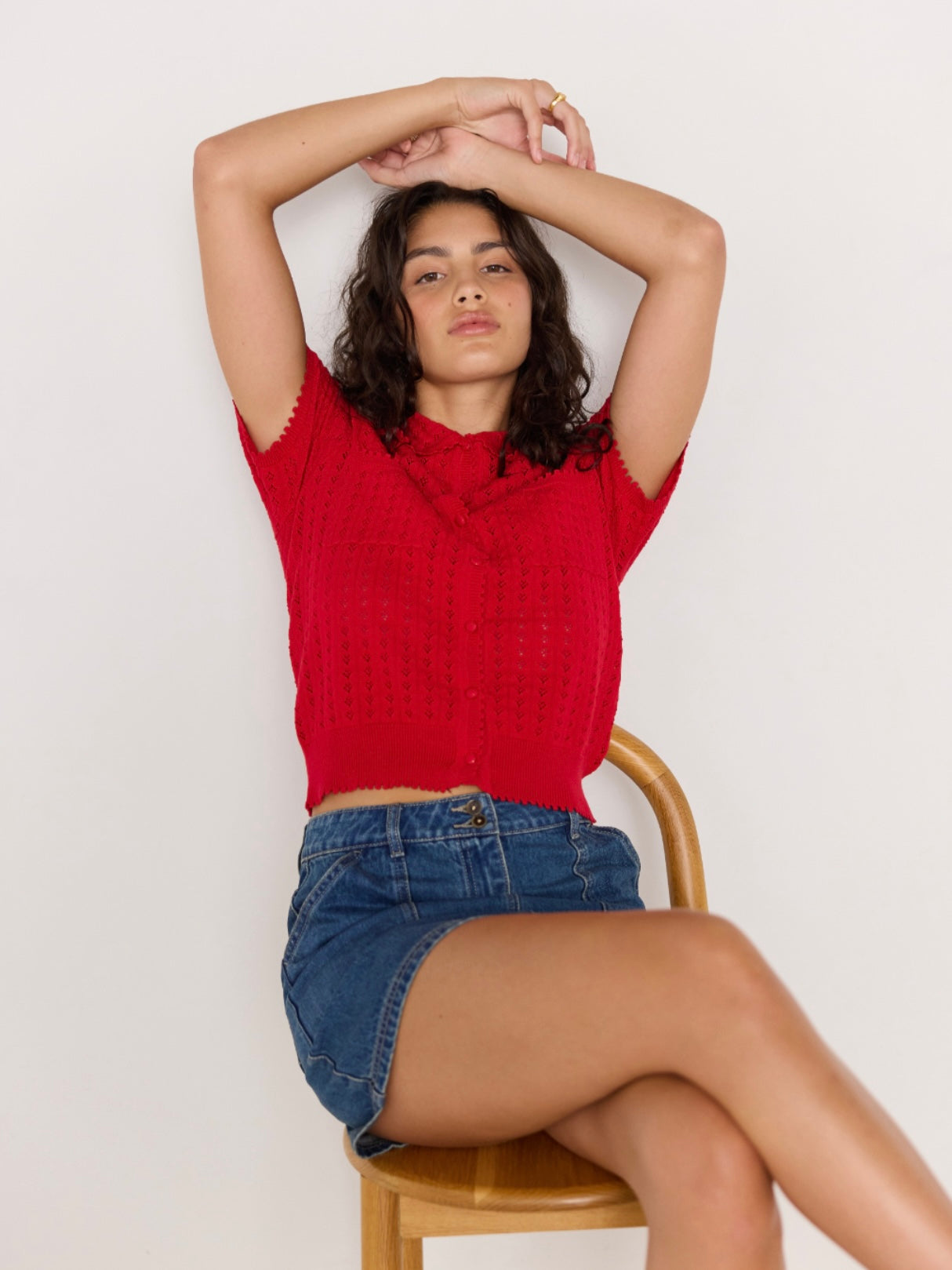Lila Pointelle Knit Tee