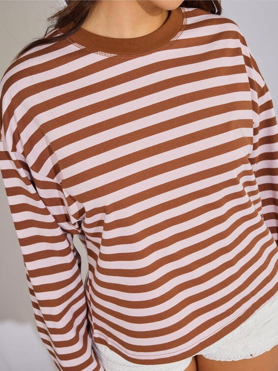 Avery Long Sleeve - Pink / Chocolate