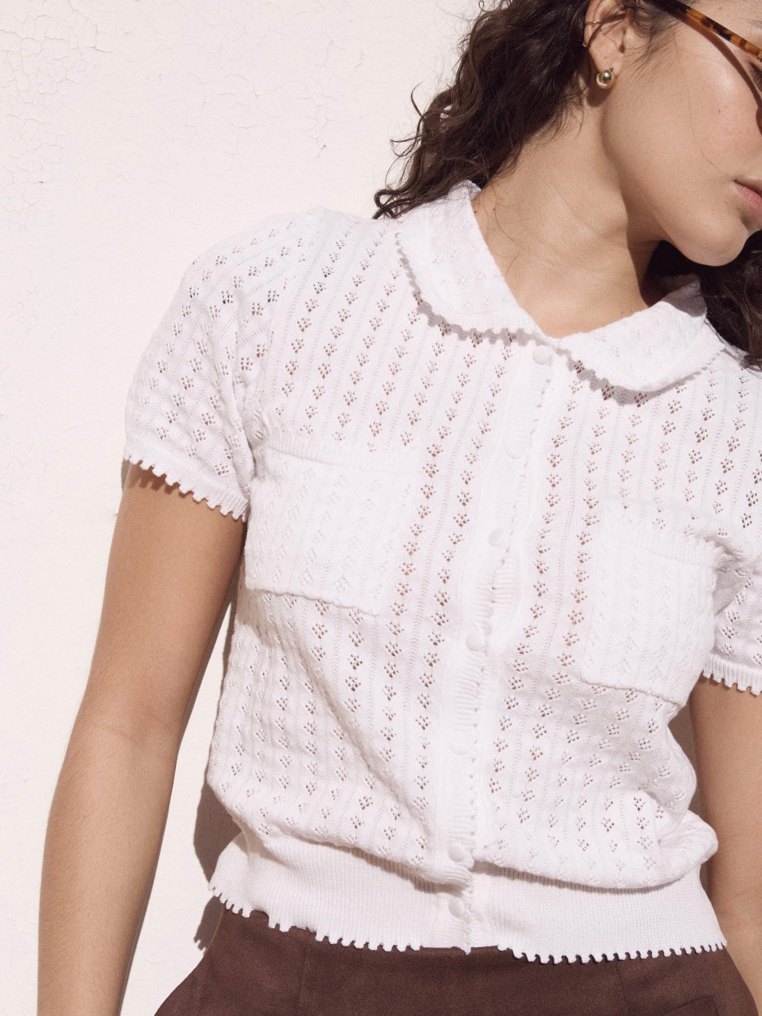 Lila Pointelle Knit Tee - White