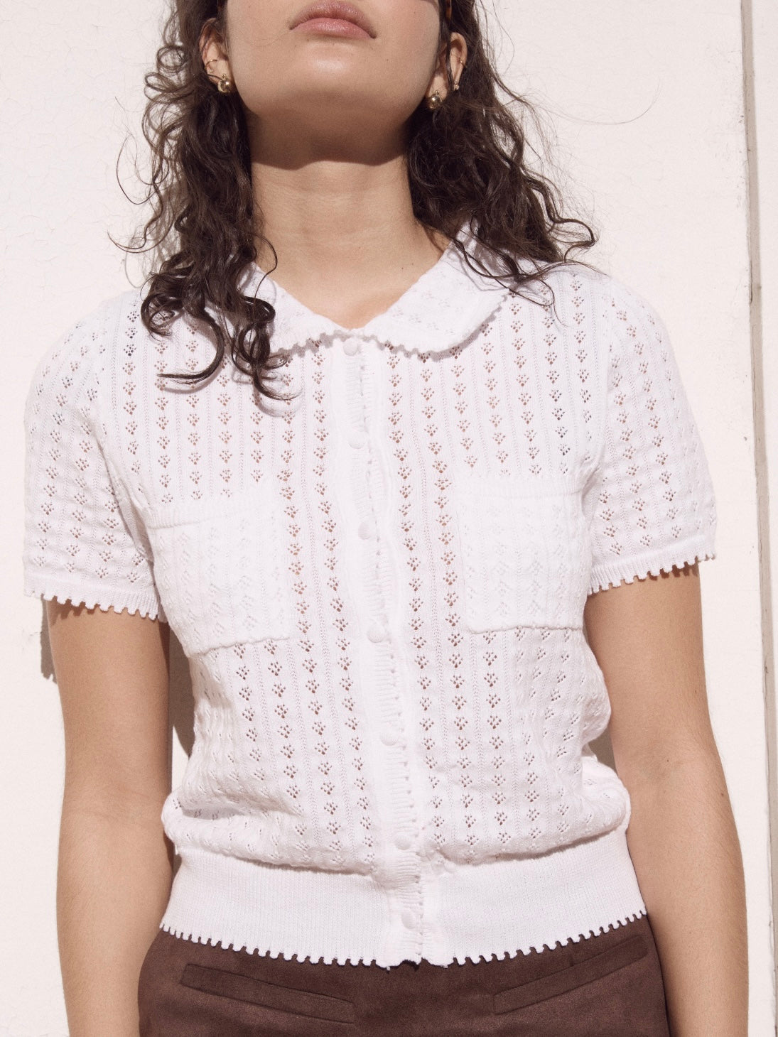 Lila Pointelle Knit Tee - White