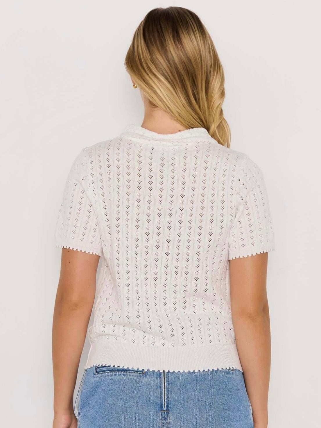 Lila Pointelle Knit Tee - White