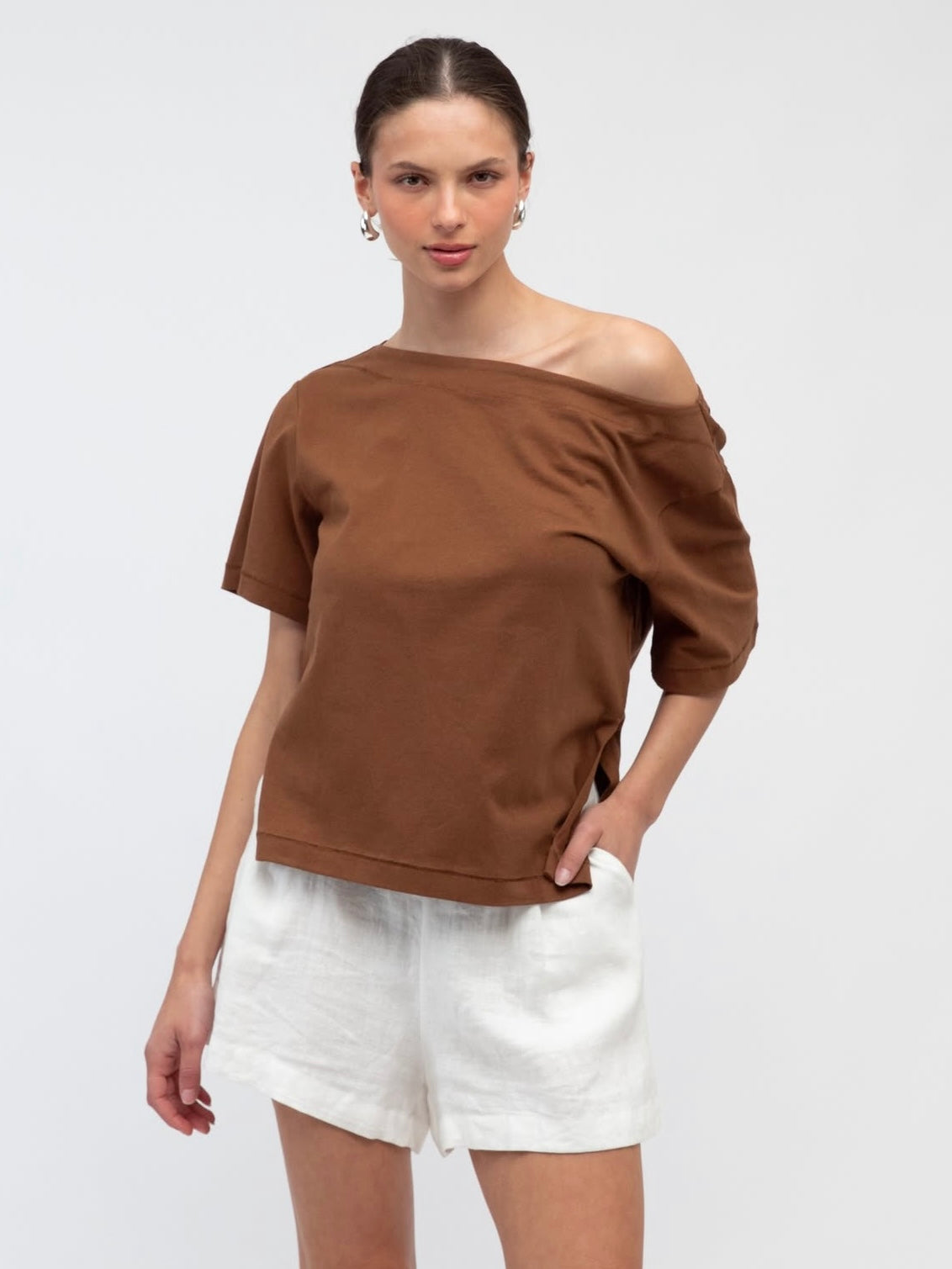 Annie Asymmetrical Tee - Chocolate