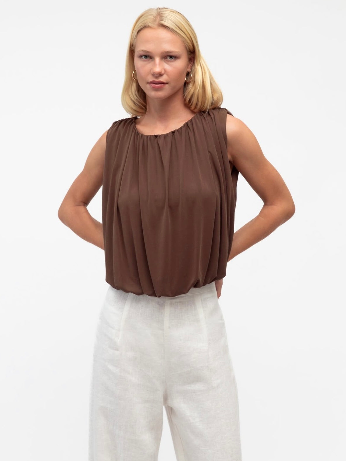 Shae Bubble Hem Top - Chocolate