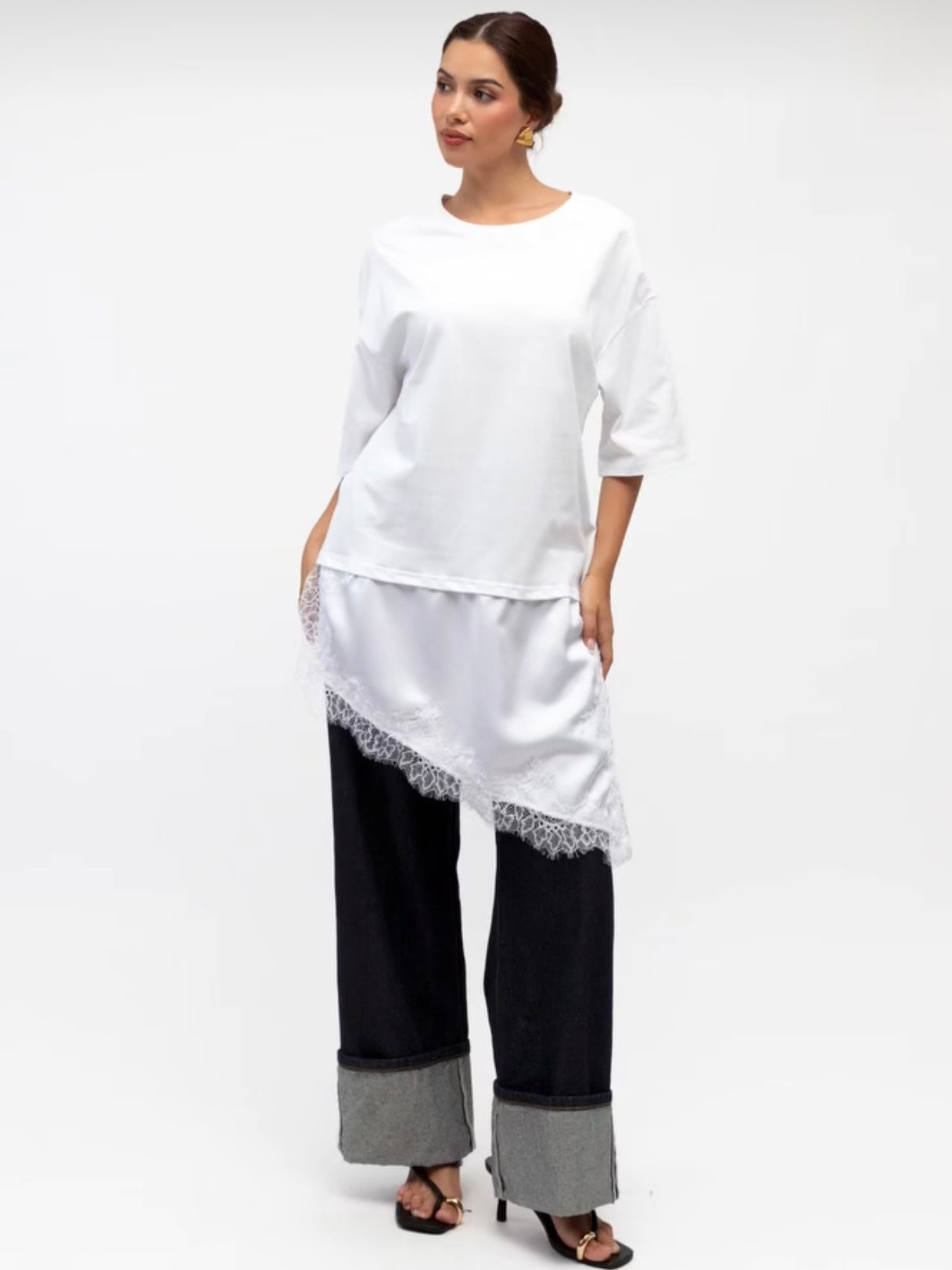 Kruz Lace Hem Tee - White