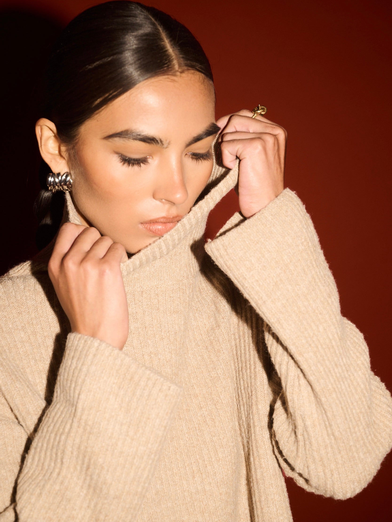 Sabine Roll Neck Jumper - Natural Marle