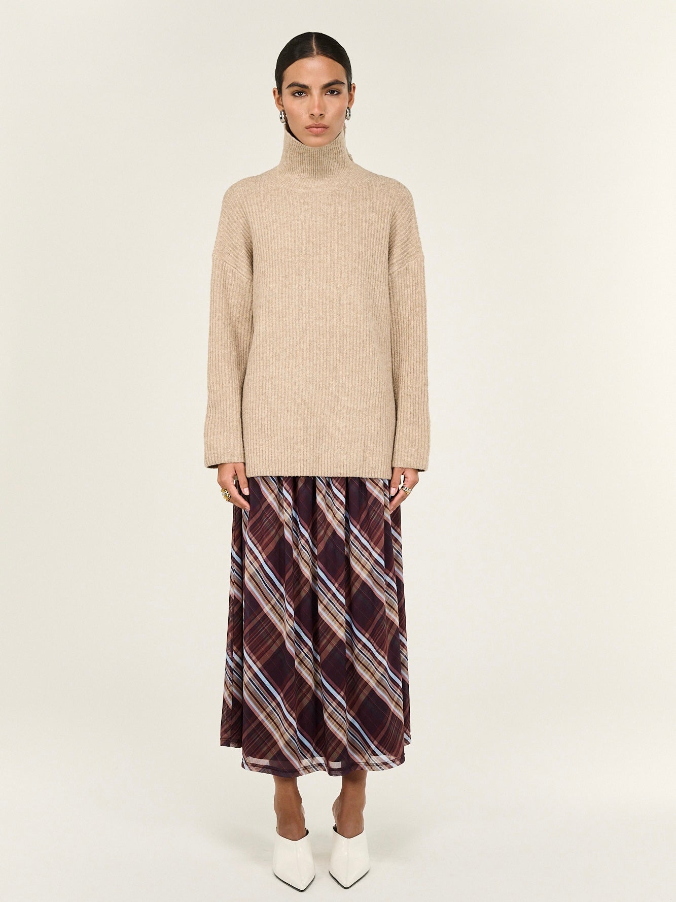 Sabine Roll Neck Jumper - Natural Marle