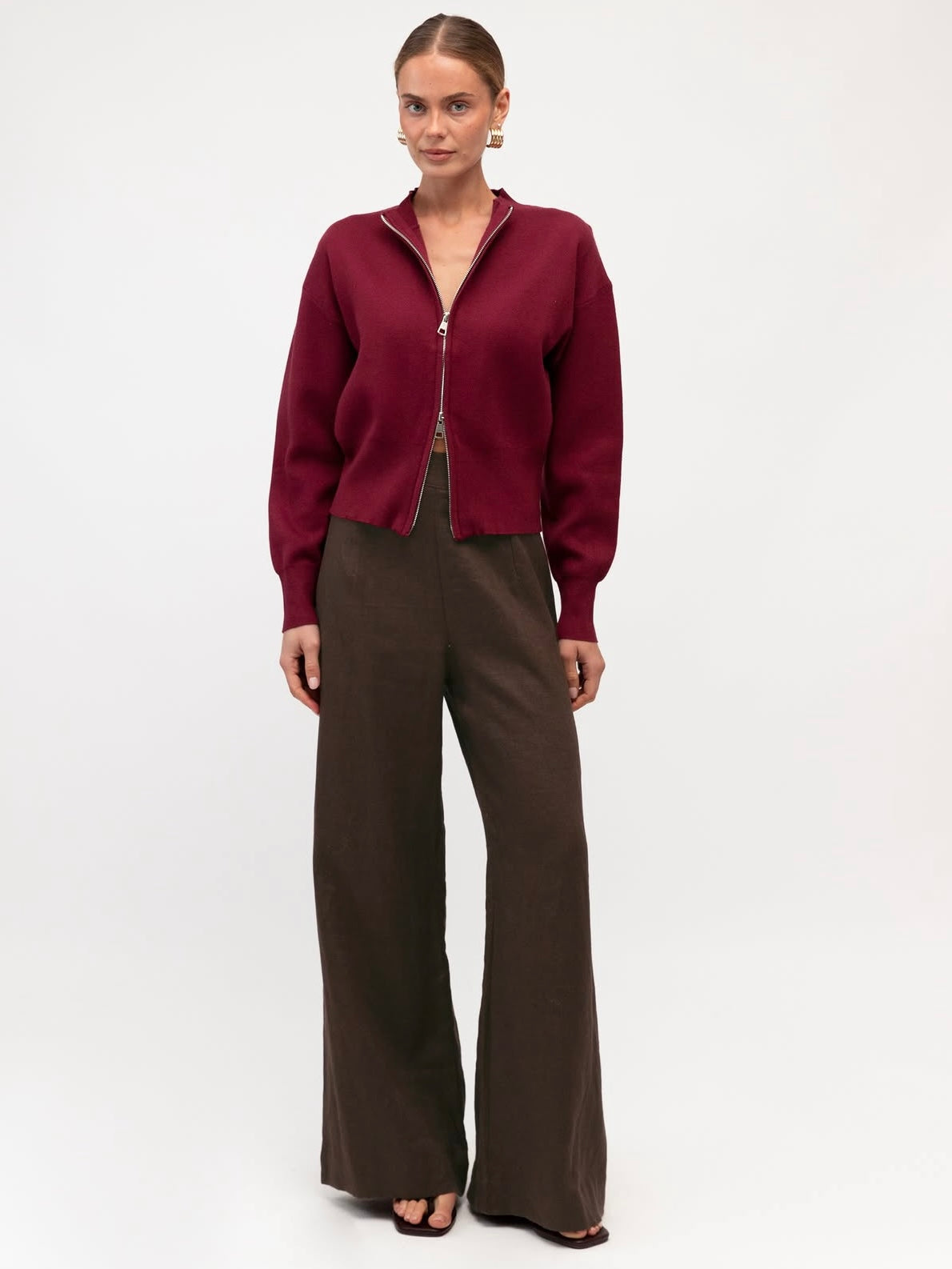 Erica Zip Cardigan - Wine