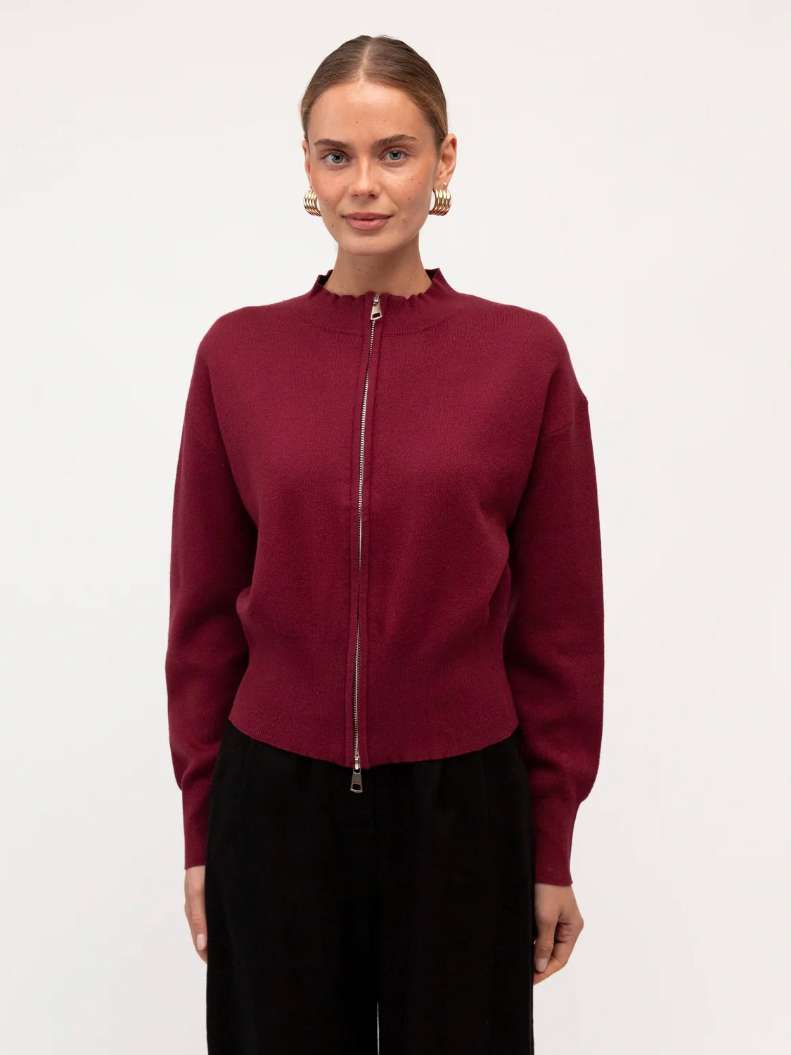 Erica Zip Cardigan - Wine