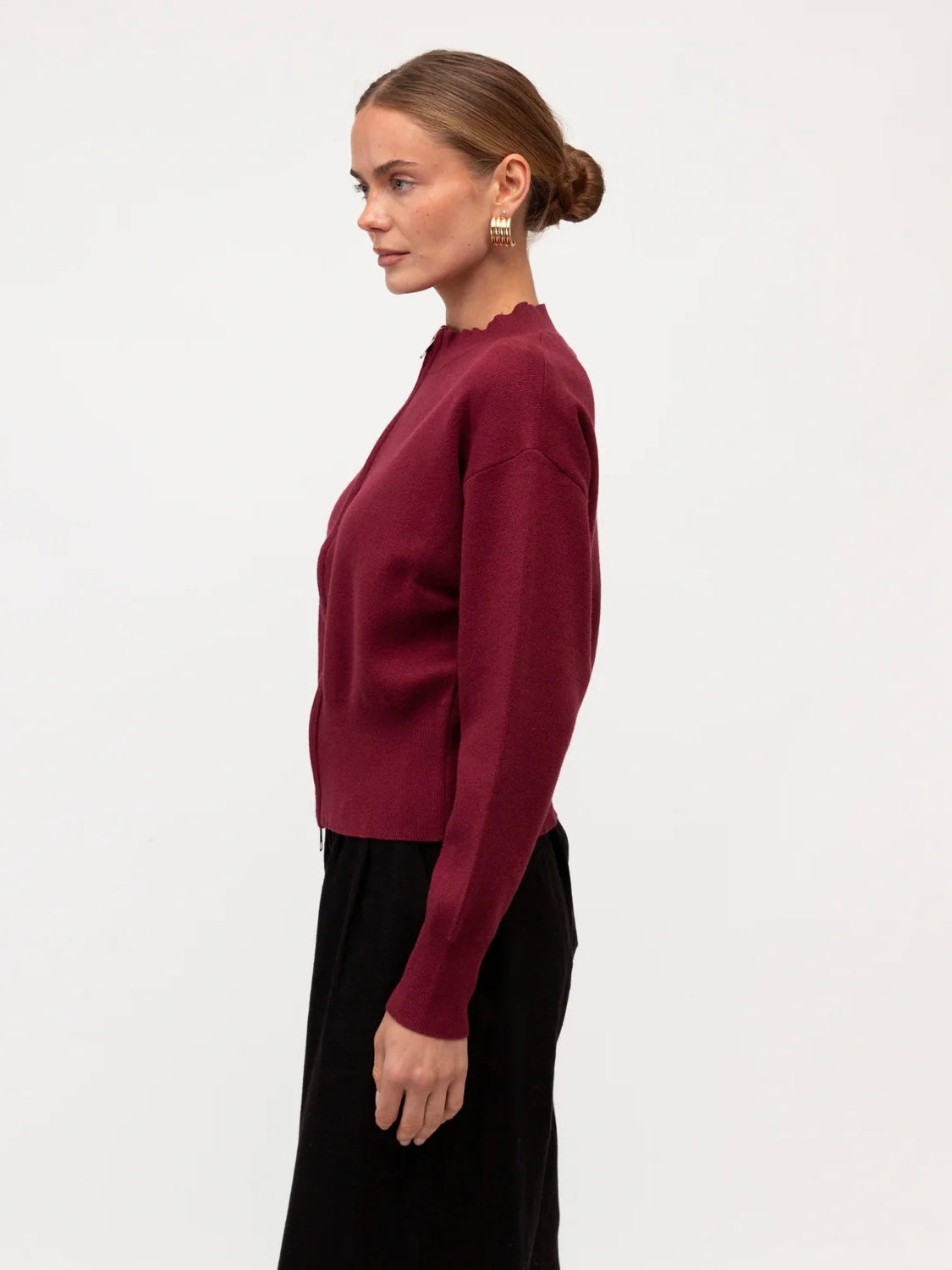 Erica Zip Cardigan - Wine