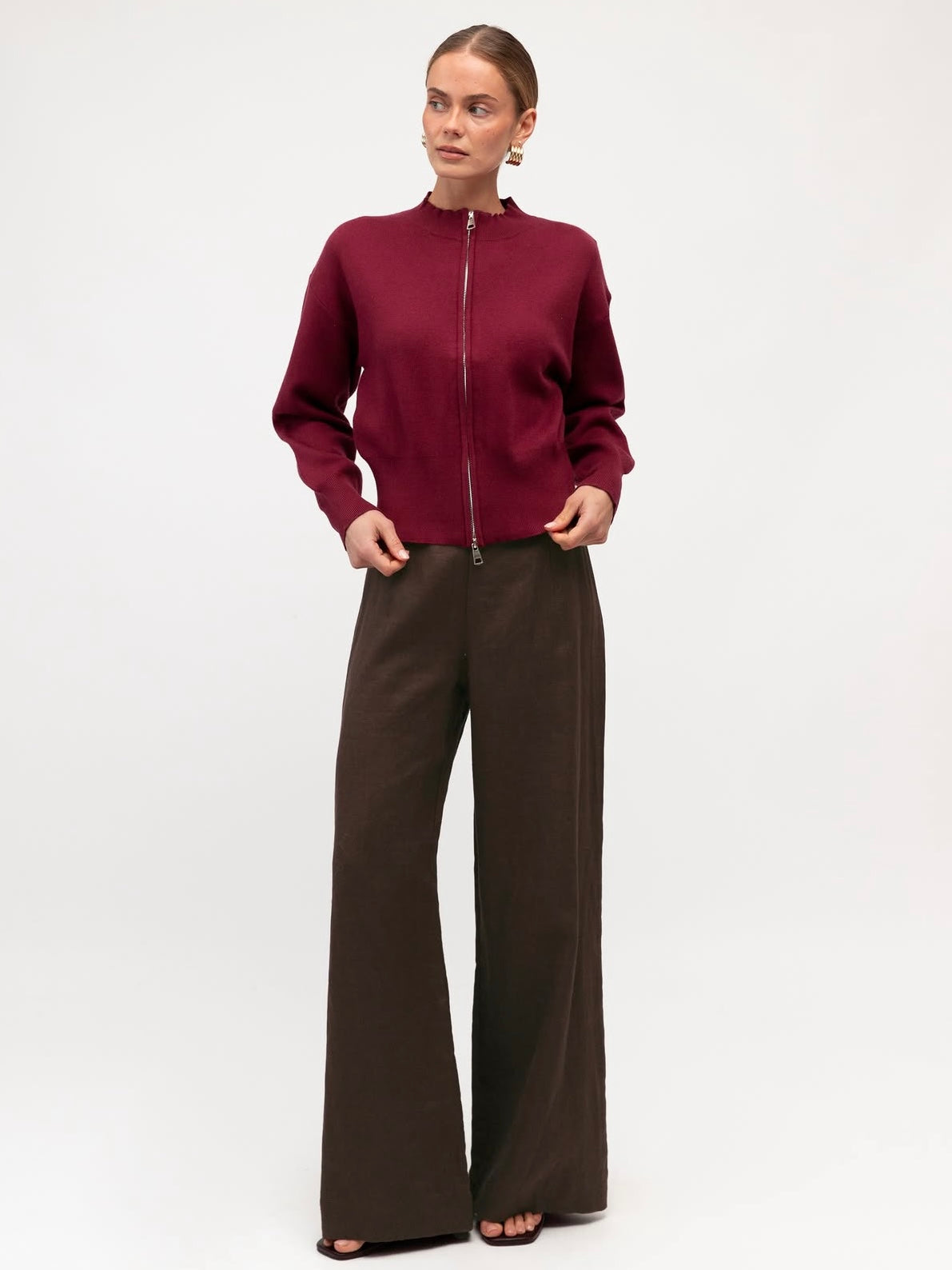 Erica Zip Cardigan - Wine
