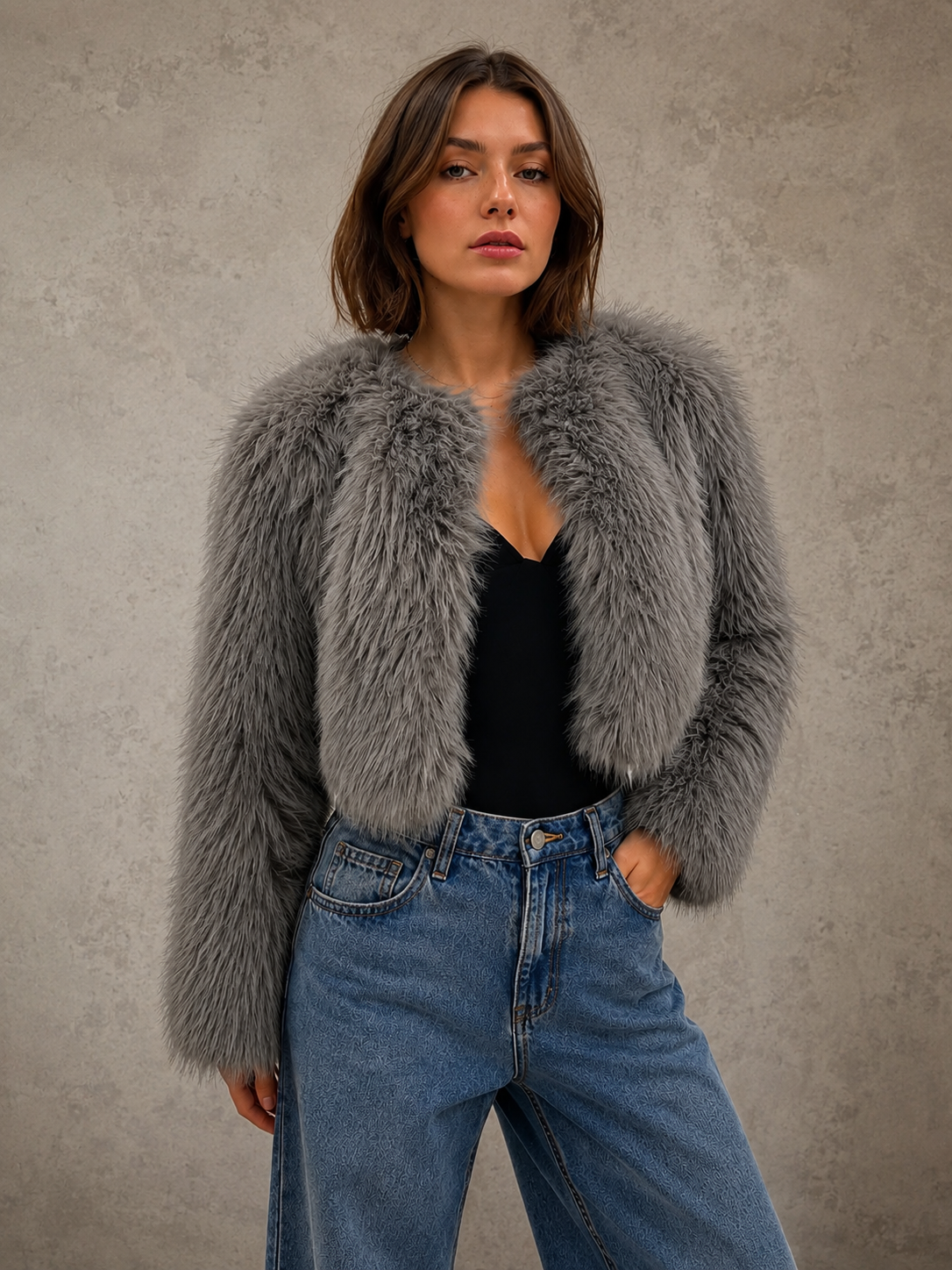 Gigi Fur Jacket - Grey