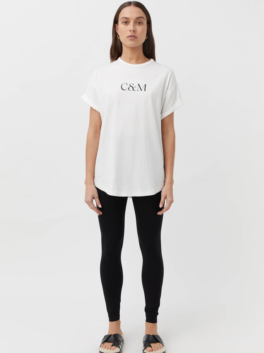 Huntington C&M Tee Soft White w Black