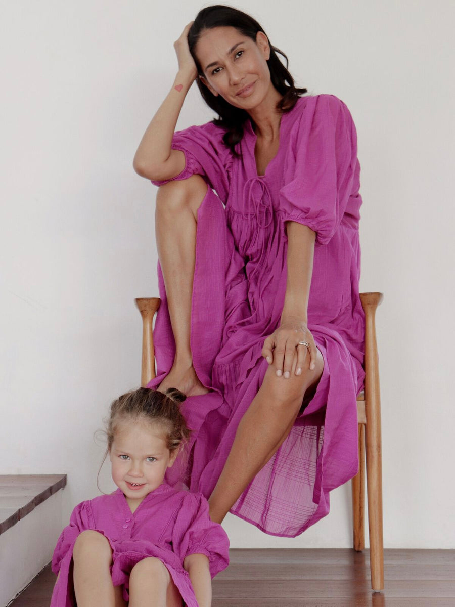 Tie Front Midi Dress Magenta